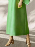 Momentlover Solid Color Falbala Wrap Flared Sleeves Round-Neck Midi Dresses