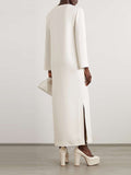 Momentlover Long Sleeves Wrap Solid Color Split-Side V-Neck Maxi Dresses