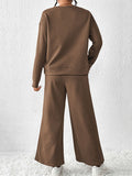 Momentlover Solid Color Long Sleeves Loose Round-Neck Shirts Top + Drawstring Pants Bottom Two Pieces Set