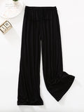 Momentlover High Waisted Loose Drawstring Elasticity Solid Color Casual Pants Bottoms Trousers