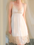 Momentlover Split-Joint Lacy Backless Sleeveless V-neck Intimates&Pajamas