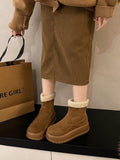 Momentlover Velvet Split-Joint Round-Toe Platform Shoes Boots
