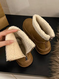 Momentlover Velvet Split-Joint Round-Toe Platform Shoes Boots