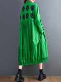 Momentlover Stylish Long Sleeves A-Line Polka Dot Polo Shirt Midi Dresses