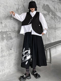 Momentlover Original Loose Lace-Up Hollow Sleeve Blouse+Black Vest+Wide Leg Pants Culotte Three Pieces Set