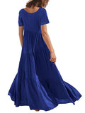 Momentlover Casual Short Sleeves Loose Solid Color Round-Neck Maxi Dresses