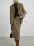 Momentlover Solid Color Loose Buttoned Long Sleeves Lapel Blouses&shirts Tops + Skirts Bottom + Notched Collar Blazer Outerwear Three Pieces Set