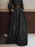 Momentlover Long Sleeves Loose Buttoned No Belt Solid Color V-neck Jumpsuits