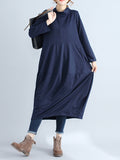 Momentlover Casual Loose Plus Size Solid Color Hooded Midi Dresses