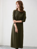 Momentlover Simple Solid Color Round-Neck A-Line Midi Dress
