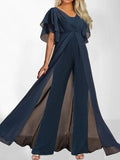 Momentlover Zipper Split-Joint Split-Front Solid Color Wrap Jumpsuits