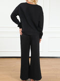 Momentlover Solid Color Long Sleeves Loose Round-Neck Shirts Top + Drawstring Pants Bottom Two Pieces Set