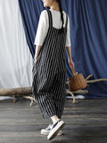 Momentlover Casual Contrast Color Striped Wide Leg Overalls