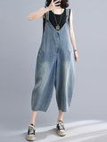 Momentlover Buttoned Loose Cropped Denim Overalls