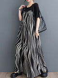 Momentlover Zebra-Stripe Loose Culottes Spaghetti-Neck Overalls