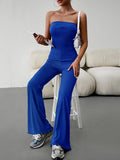 Momentlover Tied Solid Color Bandage Sleeveless High Waisted Tube Jumpsuits