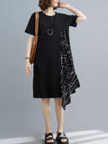Momentlover Artistic Irregular Printed Split-Joint Loose Short Sleeve Dress