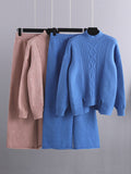 Momentlover Urban Loose Split-Side Half Turtleneck Sweater Tops& Wide Leg Pants Two Pieces Set
