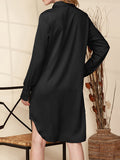 Momentlover Sequined Pockets Buttoned Asymmetric Loose Long Sleeves Lapel Shirt Dress Mini Dresses