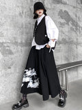 Momentlover Original Loose Lace-Up Hollow Sleeve Blouse+Black Vest+Wide Leg Pants Culotte Three Pieces Set