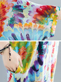 Momentlover Vintage Loose Tie-Dyed Batwing Sleeves V-Neck Maxi Dress