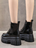 Momentlover Split-Joint Lace-Up Platform Shoes Dr. Martens Boots Boots