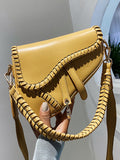 Momentlover Urban Split-Joint Solid Color PU Shoulder Bag Saddle Bag