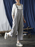 Momentlover Casual Contrast Color Striped Wide Leg Overalls
