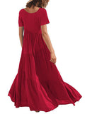 Momentlover Casual Short Sleeves Loose Solid Color Round-Neck Maxi Dresses