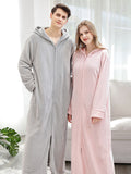 Momentlover Comfortable Hooded Zipper Warm Pajama Robe