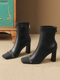 Momentlover Square-Toe Split-Joint Chains Pumps Boots