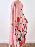 Momentlover Fashion Loose Geometric Printed Pleated Midi Dress