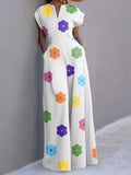 Momentlover Cap Sleeve Wide Leg Floral Printed Jumpsuits