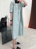 Momentlover Original Solid Round-Neck Shirt Dress