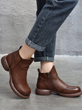 Momentlover Zipper Solid Color Round-Toe Boots