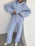 Momentlover Loose Solid Color Hooded Long Sleeves Round-Neck Sweater Top + Drawstring Pants Bottom Two Pieces Set