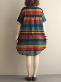 Momentlover Loose Vintage Striped Shirt Dress