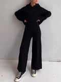 Momentlover Loose Solid Color Hooded Long Sleeves Round-Neck Sweater Top + Drawstring Pants Bottom Two Pieces Set