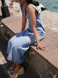 Momentlover Split-Joint Sleeveless V-Neck Midi Dresses