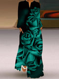 Momentlover Gradient Floral Printed Plus Size Loose V-Neck Maxi Dresses
