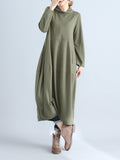 Momentlover Casual Loose Plus Size Solid Color Hooded Midi Dresses