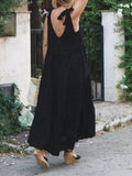 Momentlover Solid Color Sleeveless Loose V-Neck Midi Dresses
