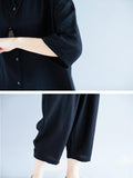 Momentlover Two-Pieces Black Loose Shirt And Ninth Pants Suit