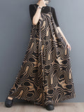 Momentlover Printed Wide Leg Loose Spaghetti-Neck Overalls