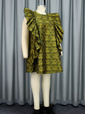 Momentlover Zipper Ruffled Flower Print Sleeveless Plus Size Round-Neck Mini Dresses