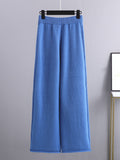 Momentlover Loose Long Sleeves Split-Side Solid High-Low Half Turtleneck Sweater Tops & Wide Leg Pants Two Pieces Set