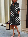 Momentlover Vintage Long Sleeves Polka Dot Lapel Midi Dresses