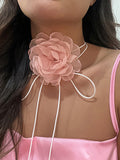 Pleated Gauze Flower Shape Dainty Necklace Accessories