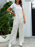 Momentlover Solid Color Buttoned Loose Overalls