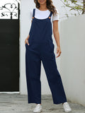 Momentlover Solid Color Buttoned Loose Overalls